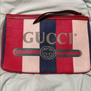 Gucci Red and Navy Striped Pouch